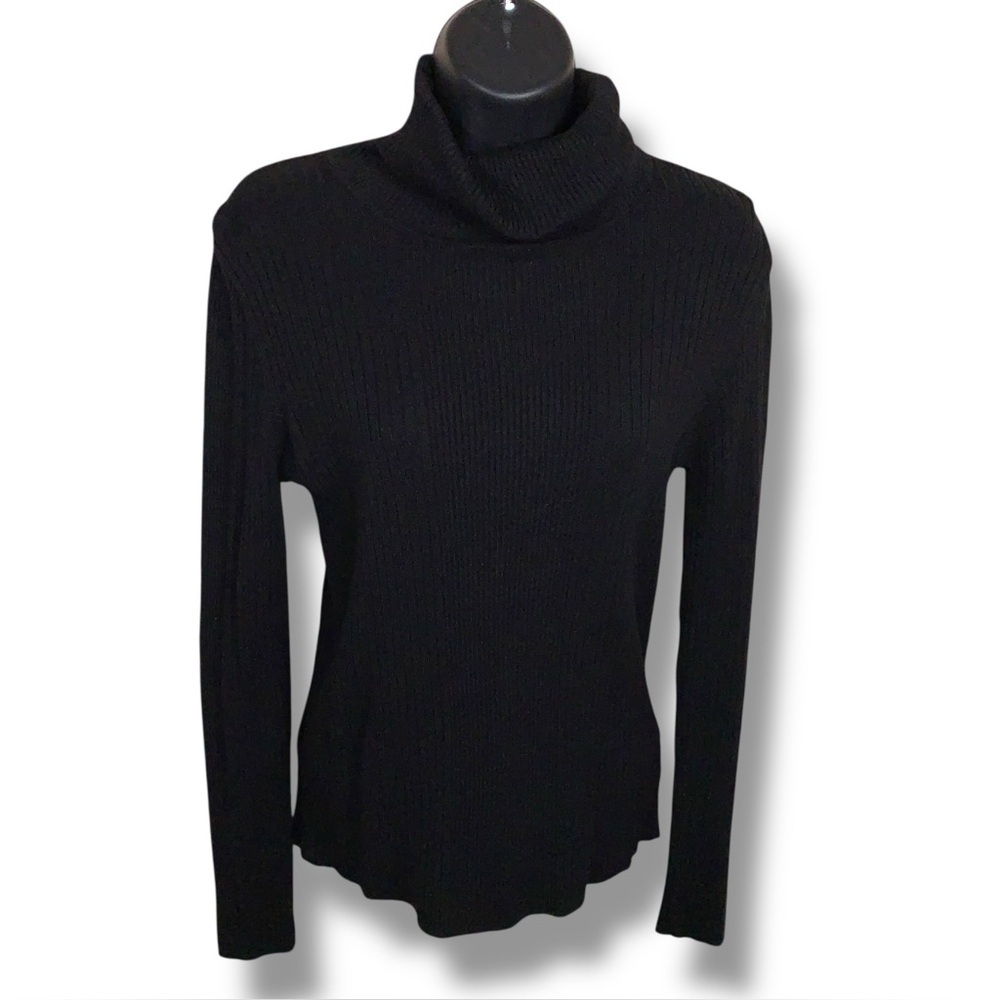 Vintage Y2K George Medium Black Ribbed Turtleneck Sweater Top Long Sleeve